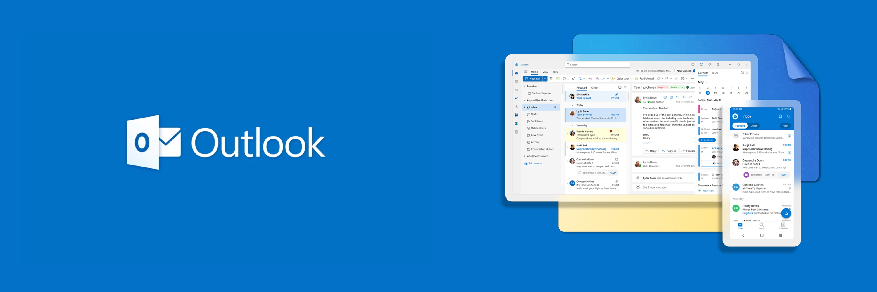 Microsoft Outlook logo and windows showing the Outlook web and mobile apps